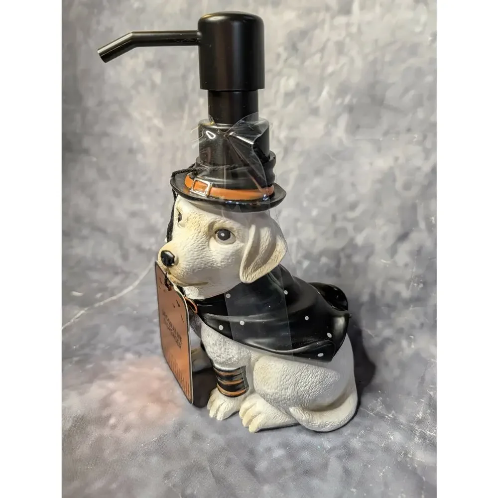 NEW! Witch Dog Pump Soap Dispenser Yellow Lab Halloween Decor Gift